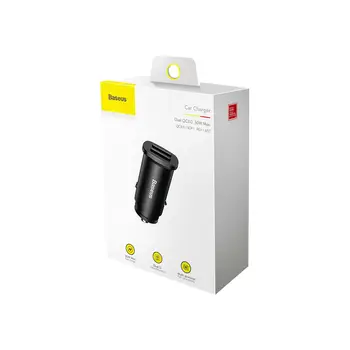 Автомобільний зарядний пристрій Baseus USB Car Charger Square Metal Quick Charger 3.0 2xUSB 30W Black (CCALL-DS01)
