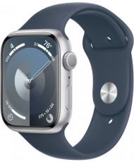 Смарт-годинник Apple Watch Series 9 GPS + Cellular 45mm Silver Aluminum Case w. Storm Blue Sport Band - S/M (MRMG3)