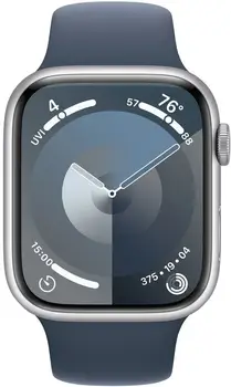 Смарт-годинник Apple Watch Series 9 GPS + Cellular 45mm Silver Aluminum Case w. Storm Blue Sport Band - S/M (MRMG3)