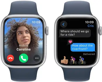Смарт-годинник Apple Watch Series 9 GPS + Cellular 45mm Silver Aluminum Case w. Storm Blue Sport Band - S/M (MRMG3)