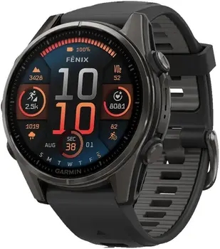 Смарт-годинник Garmin Fenix 8 43mm AMOLED Sapphire Carbon Gray DLC Tit. w. Black/Pebble Gray S. Band (010-02903-20/21)