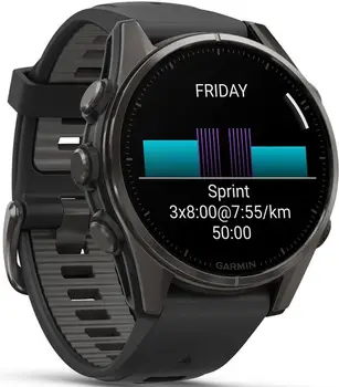 Смарт-годинник Garmin Fenix 8 43mm AMOLED Sapphire Carbon Gray DLC Tit. w. Black/Pebble Gray S. Band (010-02903-20/21)