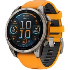 Смарт-годинник Garmin Fenix 8 47mm AMOLED Sapphire Titanium w. Spark Orange/Graphite Silicone Band (010-02904-10/11)