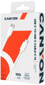 Кабель Canyon C-12 USB-C to USB-C Fast Charging & AV Data Transfer 100W 2m White (CNS-USBC12W)