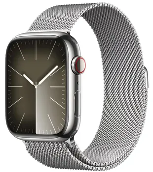 Смарт-годинник Apple Watch Series 9 GPS + Cellular 41mm Silver S. Steel Case w. Silver Milanese Loop (MRJ43)