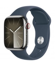 Смарт-годинник Apple Watch Series 9 GPS + Cellular 41mm Silver S. Steel Case w. Storm Blue Sport Band - M/L (MRJ33)