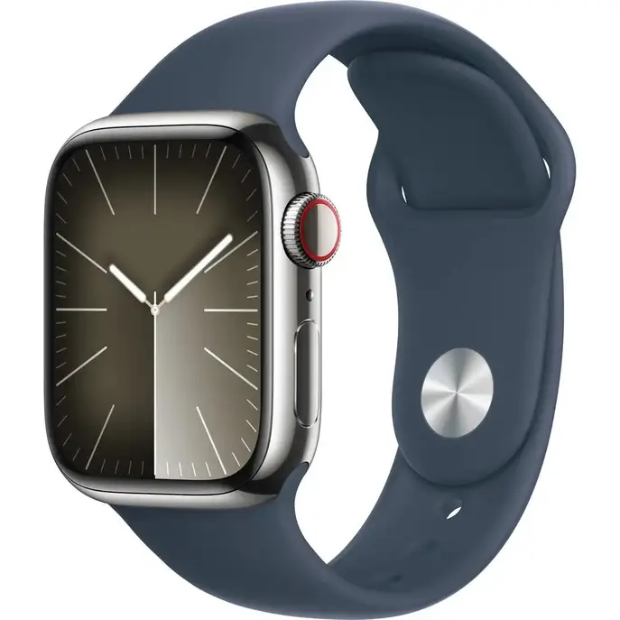 Смарт-годинник Apple Watch Series 9 GPS + Cellular 41mm Silver S. Steel Case w. Storm Blue Sport Band - S/M (MRJ23)
