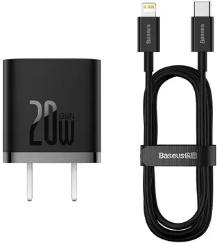 Зарядное устройство Baseus GaN5 Fast Charger USBC 20W CN + Superior Cable Type-C to Lightning PD 20W 1m Set (Mini) Black (CCGN040101)