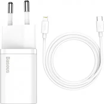 Зарядное устройство Baseus Super Si Quick Charger 1C 20W With Simple Wisdom Data Cable Type-C to Lightning 1m White (TZCCSUP-B02)