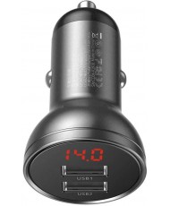 Автомобільний зарядний пристрій Baseus Digital Display Dual USB 24W Gray (CCBX-0G)