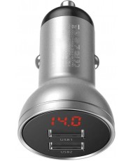 Автомобільний зарядний пристрій Baseus Digital Display Dual USB Car Charger Silver (CCBX-0S)