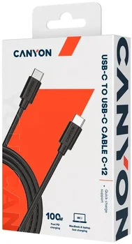 Кабель Canyon C-12 USB-C to USB-C Fast Charging & AV Data Transfer 100W 2m Black (CNS-USBC12B)