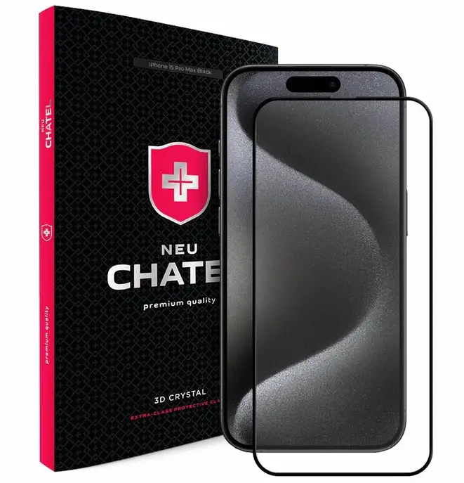 Захисне скло для смартфона NEU Chatel Corning Gorilla Glass Anti-Static with Mesh Front Black для iPhone 15 Pro Max (NEU3D15PMB)