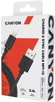 Кабель Canyon Charge & Sync USB-A to Lightning 2m Black (CNS-MFIC12B)