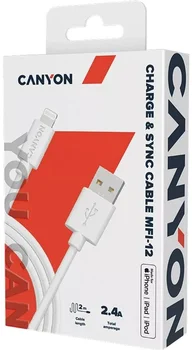 Кабель Canyon Charge & Sync USB-A to Lightning 2m White (CNS-MFIC12W)