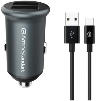 Автомобільний зарядний пристрій ArmorStandart 2xUSB QC3.0 Grey + кабель USB-C (ARM82459)
