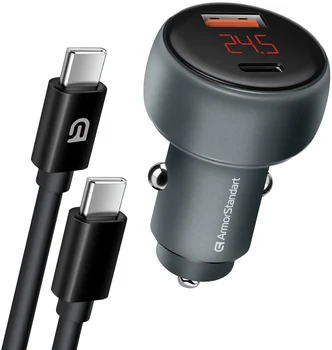 Автомобільний зарядний пристрій ArmorStandart AR-C43 Type-C PD30W + USB QC 3.0 Grey + кабель USB-C (ARM82463)