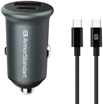 Автомобильное зарядное устройство ArmorStandart USB Type-C PD20W + USB QC 3.0 Grey + кабель USB-C (ARM82461)