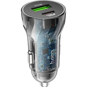 Автомобільний зарядний пристрій Hoco Z47A Transparent Discovery Edition dual port PD30W+QC3.0 car charger Transparent Black