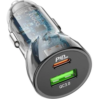 Автомобільний зарядний пристрій Hoco Z47A Transparent Discovery Edition dual port PD30W+QC3.0 car charger Transparent Black