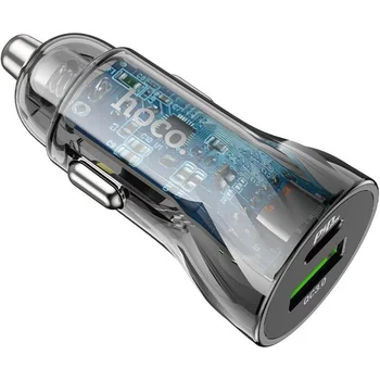 Автомобільний зарядний пристрій Hoco Z47A Transparent Discovery Edition dual port PD30W+QC3.0 car charger Transparent Black