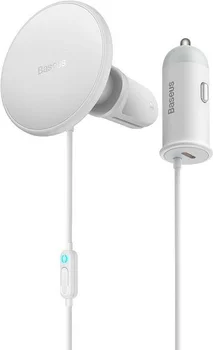 Автомобильный держатель Baseus CW01 Magnetic Wireless Charging Car Mount 40W with USB-C White (SUCX040102)