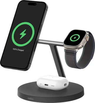 Беспроводное зарядное устройство Belkin 3in1 Magnetic Pad Qi2 15Вт Black (WIZ032KQBK)