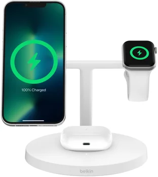 Бездротовий зарядний пристрій Belkin 3в1 Magnetic Qi2 White (WIZ023VFWH)