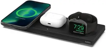 Беспроводное зарядное устройство Belkin BOOST CHARGE PRO 3-in-1 Wireless Charging Pad with MagSafe Black (HPU72, WIZ016vfBK)