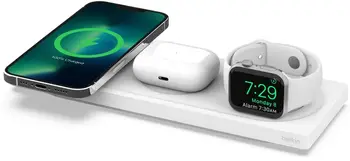 Беспроводное зарядное устройство Belkin BOOST CHARGE PRO 3-in-1 Wireless Charging Pad with MagSafe White (HPU82, WIZ016vfWH)