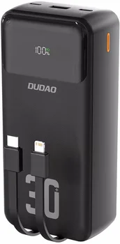 Внешний аккумулятор (повербанк) Dudao K15MAX Built-in Cables 30000mAh PD 22.5W Black (6976625333783)