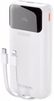 Внешний аккумулятор (повербанк) Dudao K15Pro Built-in Cables 20000mAh PD 22.5W White (6977196682447)