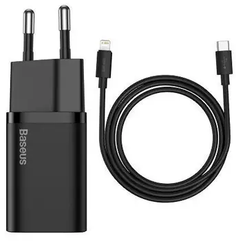 Зарядное устройство Baseus Super Si Quick Charger 20W Sets Black + Type-C to Lightning (TZCCSUP-B01)