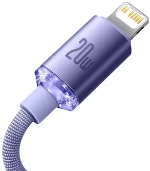 Зарядный кабель Baseus Crystal Shine Series Cable USB-C to Lightning 20W 1.2m Purple (CAJY000205)