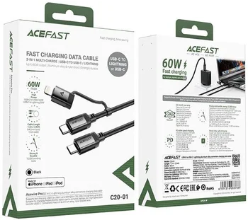 Кабель Acefast C20-01 USB Type-C to USB Type-C/Lightning 1.2m Black (6974316283768)