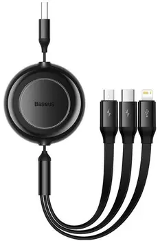 Кабель Baseus Bright Mirror 2 Retractable 3-in-1 Fast Charging Data Cable Micro USB / USB Type-C / Lightning 1.1m Black (CAMJ010001)