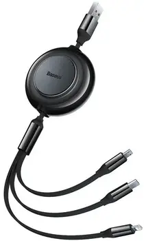 Кабель Baseus Bright Mirror 2 Retractable 3-in-1 Fast Charging Data Cable Micro USB / USB Type-C / Lightning 1.1m Black (CAMJ010001)