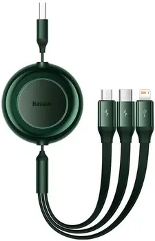 Кабель Baseus Bright Mirror 2 Retractable 3-in-1 Fast Charging Data Cable Micro USB / USB Type-C / Lightning 1.1m Green (CAMJ010006)