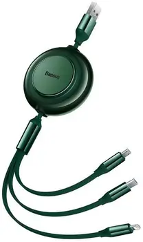 Кабель Baseus Bright Mirror 2 Retractable 3-in-1 Fast Charging Data Cable Micro USB / USB Type-C / Lightning 1.1m Green (CAMJ010006)