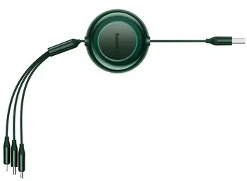 Кабель Baseus Bright Mirror 2 Retractable 3-in-1 Fast Charging Data Cable Micro USB / USB Type-C / Lightning 1.1m Green (CAMJ010006)