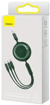 Кабель Baseus Bright Mirror 2 Retractable 3-in-1 Fast Charging Data Cable Micro USB / USB Type-C / Lightning 1.1m Green (CAMJ010006)