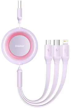 Кабель Baseus Bright Mirror 2 Retractable 3-in-1 Fast Charging Data Cable Micro USB / USB Type-C / Lightning 1.1m Purple (CAMJ010005)