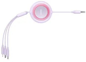 Кабель Baseus Bright Mirror 2 Retractable 3-in-1 Fast Charging Data Cable Micro USB / USB Type-C / Lightning 1.1m Purple (CAMJ010005)