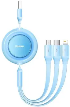Кабель Baseus Bright Mirror 2 Retractable 3-in-1 Fast Charging Data Cable Micro USB / USB Type-C / Lightning 1.1m Sky Blue (CAMJ010017)