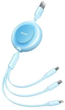 Кабель Baseus Bright Mirror 2 Retractable 3-in-1 Fast Charging Data Cable Micro USB / USB Type-C / Lightning 1.1m Sky Blue (CAMJ010017)