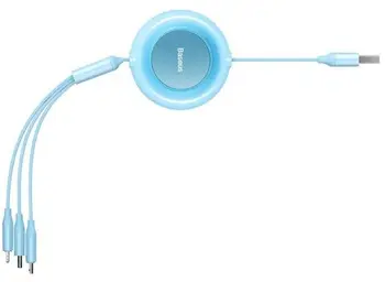 Кабель Baseus Bright Mirror 2 Retractable 3-in-1 Fast Charging Data Cable Micro USB / USB Type-C / Lightning 1.1m Sky Blue (CAMJ010017)