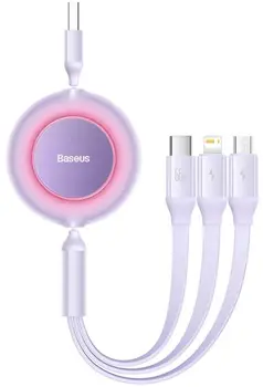 Кабель Baseus Bright Mirror 2 Retractable 3-in-1 Fast Charging Data Cable Micro USB / USB Type-C / Lightning 66W 1.1m Purple (CAMJ010105)