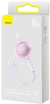 Кабель Baseus Bright Mirror 2 Retractable 3-in-1 Fast Charging Data Cable Micro USB / USB Type-C / Lightning 66W 1.1m Purple (CAMJ010105)