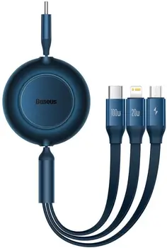 Кабель Baseus Bright Mirror 2 Series 3-in-1 Micro USB/Lightning/Type-C 100W 1.1m Blue (CAMJ010203)