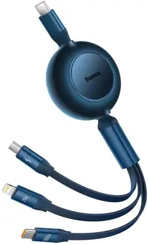 Кабель Baseus Bright Mirror 2 Series 3-in-1 Micro USB/Lightning/Type-C 100W 1.1m Blue (CAMJ010203)